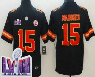 Youth Kansas City Chiefs #15 Patrick Mahomes Limited Black LVIII Super Bowl Vapor Jersey