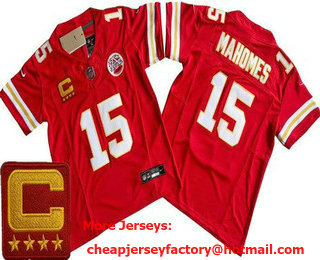 Youth Kansas City Chiefs #15 Patrick Mahomes Limited Red C Patch FUSE Vapor Jersey