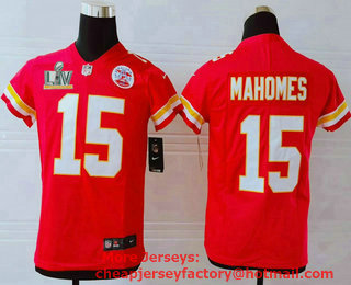 Youth Kansas City Chiefs #15 Patrick Mahomes Red 2021 Super Bowl LV Vapor Untouchable Stitched Nike Limited NFL Jersey
