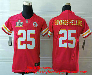 Youth Kansas City Chiefs #25 Clyde Edwards-Helaire Red 2021 Super Bowl LV Vapor Untouchable Stitched Nike Limited NFL Jersey