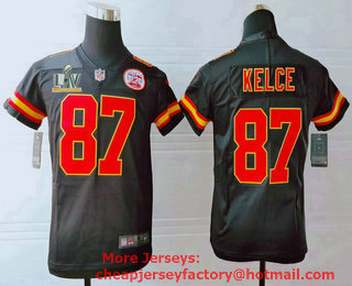 Youth Kansas City Chiefs #87 Travis Kelce Black 2021 Super Bowl LV Vapor Untouchable Stitched Nike Limited NFL Jersey