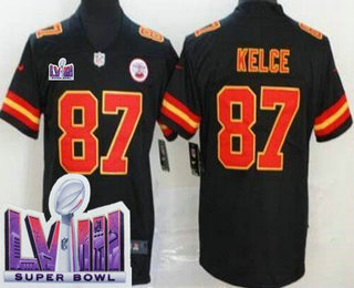 Youth Kansas City Chiefs #87 Travis Kelce Limited Black LVIII Super Bowl Vapor Jersey