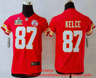 Youth Kansas City Chiefs #87 Travis Kelce Red 2021 Super Bowl LV Vapor Untouchable Stitched Nike Limited NFL Jersey