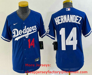 Youth Los Angeles Dodgers #14 Enrique Hernandez Number Blue Stitched Cool Base Nike Jersey