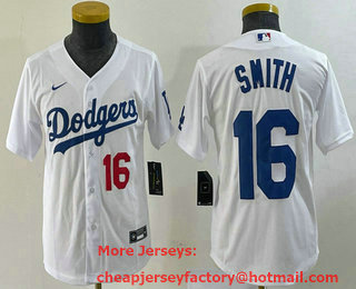 Youth Los Angeles Dodgers #16 Will Smith Number White Stitched Cool Base Nike Jersey