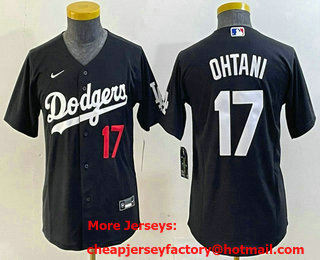 Youth Los Angeles Dodgers #17 Shohei Ohtani Number Black Turn Back The Clock Stitched Cool Base Jersey 01