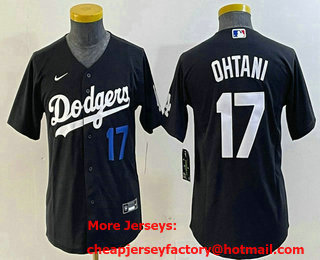 Youth Los Angeles Dodgers #17 Shohei Ohtani Number Black Turn Back The Clock Stitched Cool Base Jersey 02