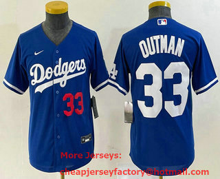 Youth Los Angeles Dodgers #33 James Outman Number Blue Cool Base Stitched Jersey