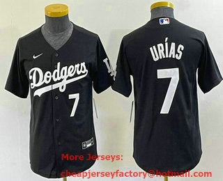 Youth Los Angeles Dodgers #7 Julio Urias Number Black Turn Back The Clock Stitched Cool Base Jersey 04
