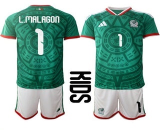Youth Mexico #1 Luis Malagon 2026 World Cup Green Home Soccer Jersey Suit