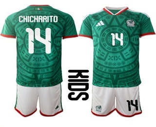 Youth Mexico #14 Chicharito Green 2026 World Cup Home Soccer Jersey Suit