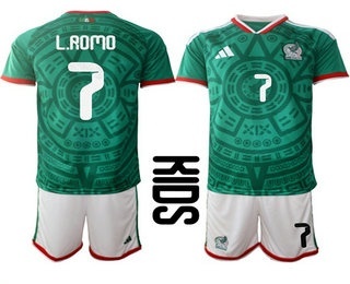 Youth Mexico #7 Luis Romo 2026 World Cup Home Green Soccer Jersey Suit