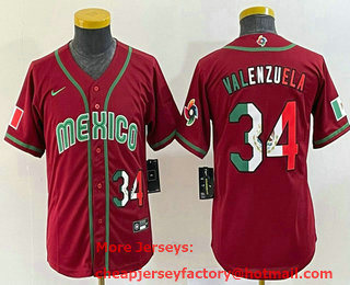 Youth Mexico Baseball #34 Fernando Valenzuela Number 2023 Red World Classic Stitched Jersey 14