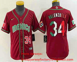 Youth Mexico Baseball #34 Fernando Valenzuela Number 2023 Red World Classic Stitched Jersey 20