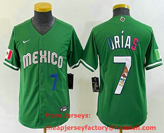 Youth Mexico Baseball #7 Julio Urias Number 2023 Green World Classic Stitched Jersey 11