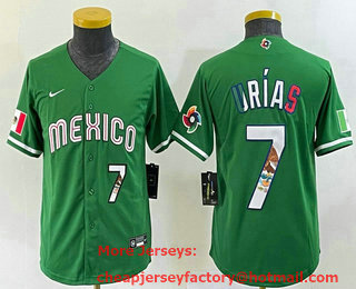 Youth Mexico Baseball #7 Julio Urias Number 2023 Green World Classic Stitched Jersey 12