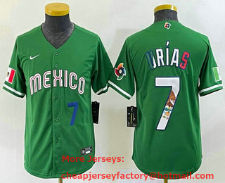 Youth Mexico Baseball #7 Julio Urias Number 2023 Green World Classic Stitched Jersey 14