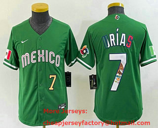 Youth Mexico Baseball #7 Julio Urias Number 2023 Green World Classic Stitched Jersey 15