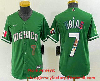 Youth Mexico Baseball #7 Julio Urias Number 2023 Green World Classic Stitched Jersey 17