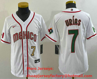 Youth Mexico Baseball #7 Julio Urias Number 2023 White World Baseball Classic Stitched Jersey 13