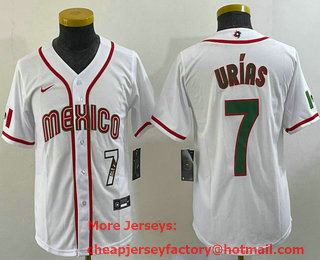 Youth Mexico Baseball #7 Julio Urias Number 2023 White World Baseball Classic Stitched Jersey 16