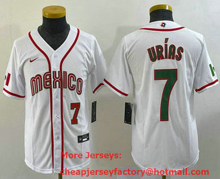 Youth Mexico Baseball #7 Julio Urias Number 2023 White World Baseball Classic Stitched Jersey 19