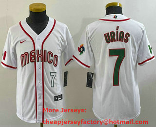 Youth Mexico Baseball #7 Julio Urias Number 2023 White World Baseball Classic Stitched Jersey 20