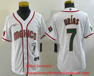 Youth Mexico Baseball #7 Julio Urias Number 2023 White World Baseball Classic Stitched Jersey 22