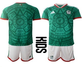 Youth Mexico Blank Green 2026 World Cup Home Soccer Jersey Suit