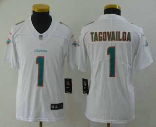 Youth Miami Dolphins #1 Tua Tagovailoa White 2020 Vapor Untouchable Stitched NFL Nike Limited Jersey
