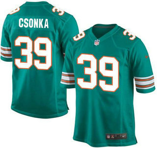 Youth Miami Dolphins #39 Larry Csonka Aqua Green Alternate 2015 NFL Nike Game Jersey