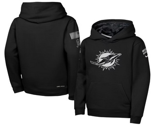 Youth Miami Dolphins Black 2026 Salute to Service Sideline Pullover Hoodie