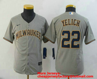 Youth Milwaukee Brewers #22 Christian Yelich Gray Stitched MLB Cool Base Nike Jersey