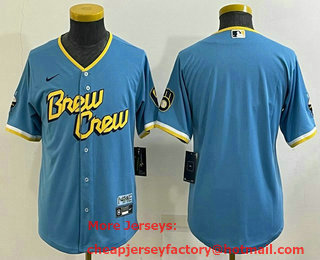 Youth Milwaukee Brewers Blank Blue 2022 City Connect Cool Base Stitched Jersey