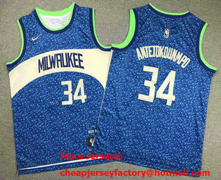 Youth Milwaukee Bucks #34 Giannis Antetokounmpo Blue 2023 City Icon Swingman Jersey