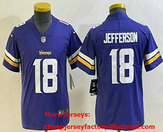 Youth Minnesota Vikings #18 Justin Jefferson Purple 2020 Vapor Untouchable Stitched Nike Limited Jersey