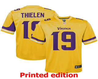 Youth Minnesota Vikings #19 Adam Thielen Gold 2019 Inverted Legend Printed NFL Nike Limited Jersey