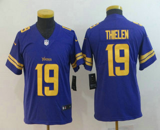 Youth Minnesota Vikings #19 Adam Thielen Purple 2016 Color Rush Stitched NFL Nike Limited Jersey