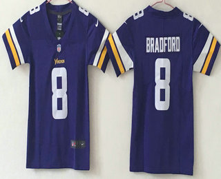 Youth Minnesota Vikings #8 Sam Bradford Purple 2017 Vapor Untouchable Stitched NFL Nike Limited Jersey