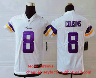 Youth Minnesota Vikings #8 Kirk Cousins White 2017 Vapor Untouchable Stitched NFL Nike Limited Jersey