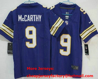 Youth Minnesota Vikings #9 JJ McCarthy Limited Purple Classic Vapor Jersey
