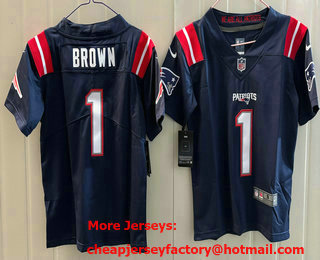 Youth New England Patriots #1 AJ Brown Limited Navy Vapor Jersey
