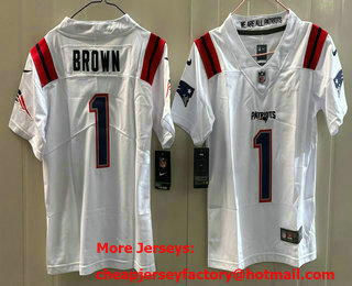 Youth New England Patriots #1 AJ Brown Limited White Vapor Jersey