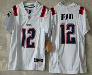 Youth New England Patriots #12 Tom Brady Limited White FUSE Vapor Jersey