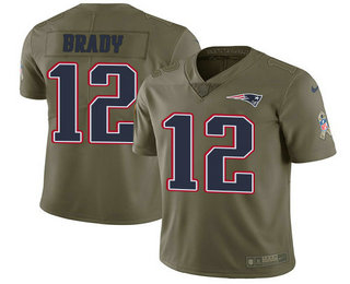 Youth New England Patriots #12 Tom Brady Olive 2018 Super Bowl LII Patch Salute To Service Stitched NFL Nike Limited Jersey