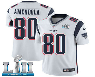 Youth New England Patriots #80 Danny Amendola White 2018 Super Bowl LII Patch Vapor Untouchable Stitched NFL Nike Limited Jersey