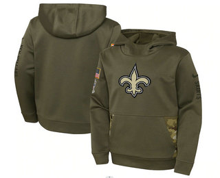 Youth New Orleans Saints 2022 Olive Salute to Service Therma Performance Pullover Hoodie