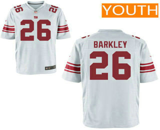 Youth New York Giants #26 Saquon Barkley White Road Stitched NFL Nike Game Jersey