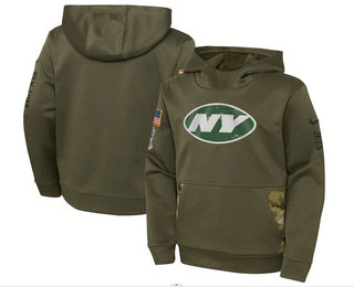Youth New York Jets 2022 Olive Salute to Service Therma Performance Pullover Hoodie