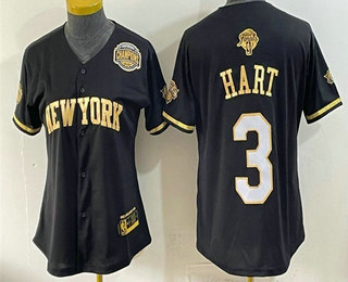 Youth New York Knicks #3 Josh Hart Black Gold 2026 Finals Eastern Conference Champions Patch Stitched Baseball Jersey